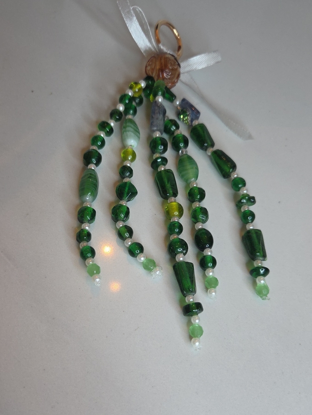 Handmade Green Beaded Glass Bag Charm